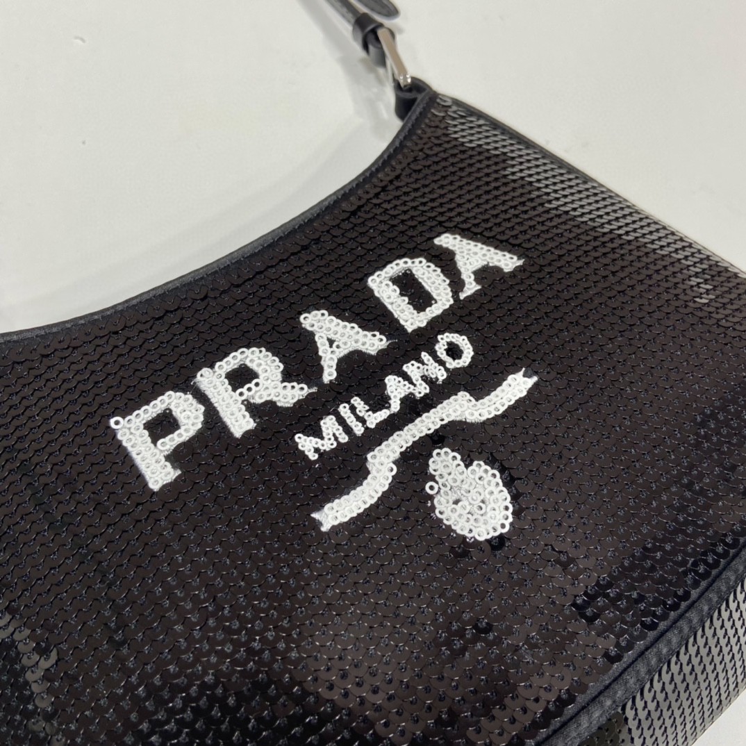 Prada Re-Edition 2000 Sequined Re-Nylon Mini-Bag Black For Women, Women's Bags 8.6in/22cm 1NE515_2D0Y_F0967 - Image 7