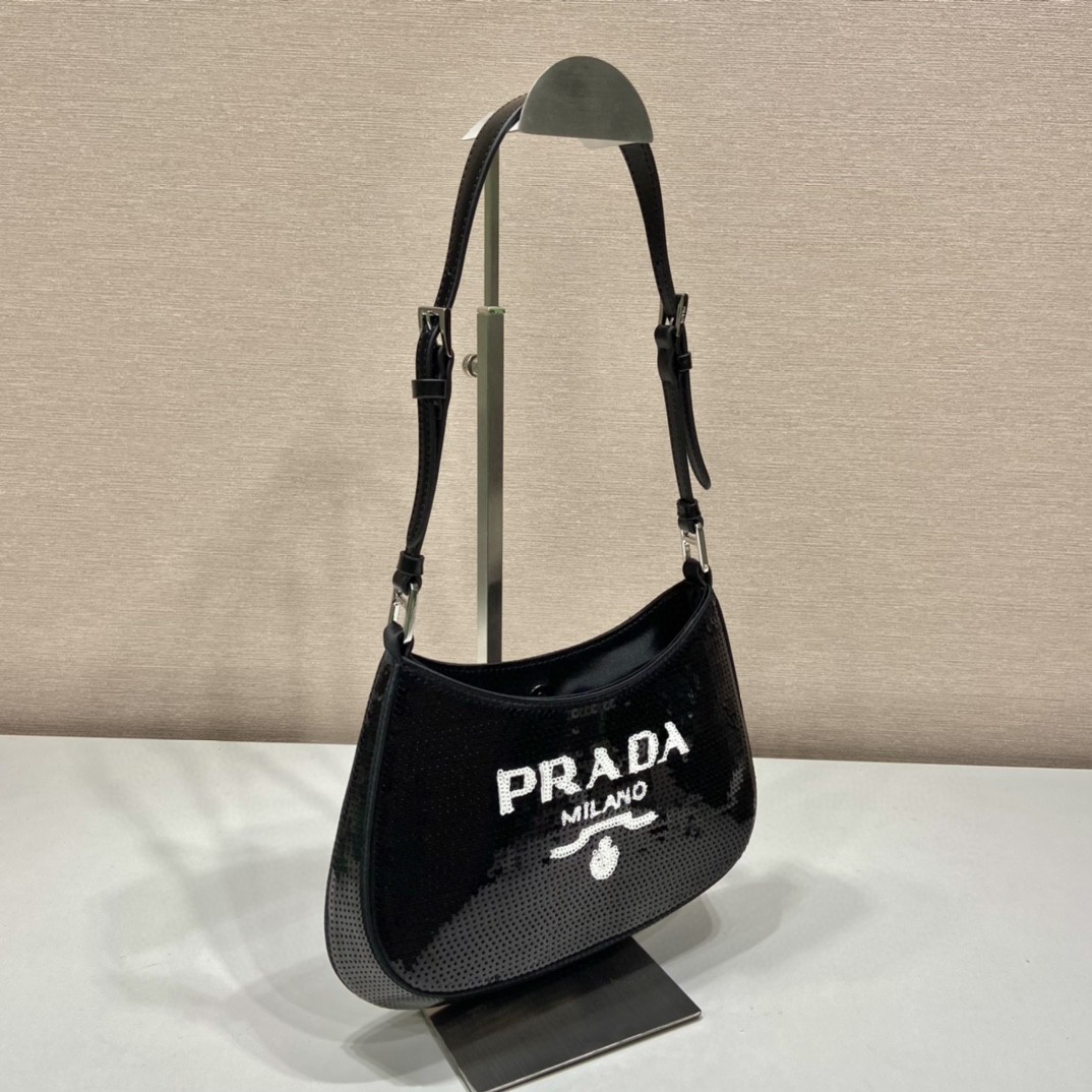 Prada Re-Edition 2000 Sequined Re-Nylon Mini-Bag Black For Women, Women's Bags 8.6in/22cm 1NE515_2D0Y_F0967 - Image 5