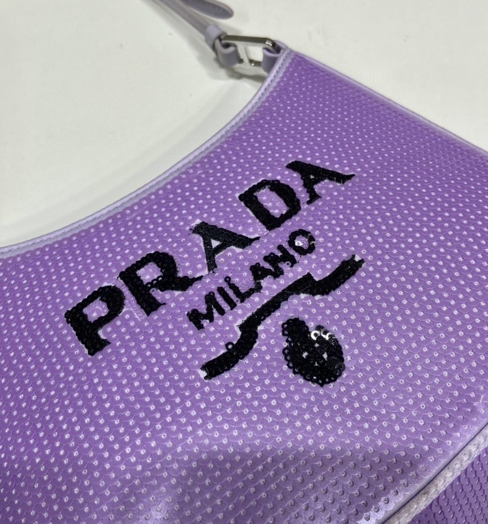 Prada Re-Edition 2000 Sequined Re-Nylon Mini-Bag Blue For Women, Women's Bags 8.6in/22cm