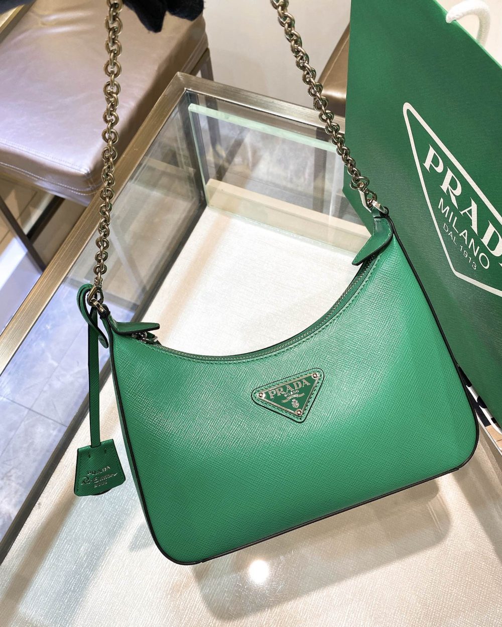 Prada Re-Edition 2005 Re-Nylon Mini Bag Green For Women, Women's Bags 8.6in/22cm