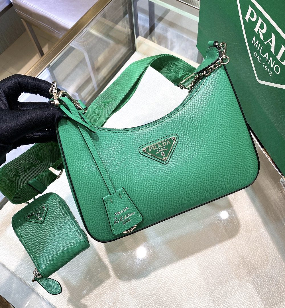 Prada Re-Edition 2005 Re-Nylon Mini Bag Green For Women, Women's Bags 8.6in/22cm