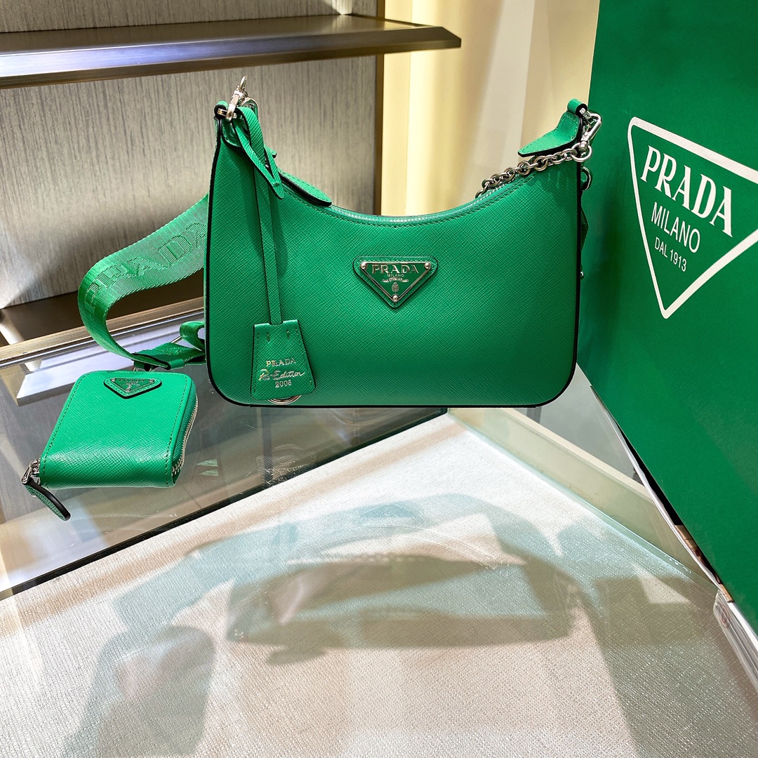 Prada Re-Edition 2005 Re-Nylon Mini Bag Green For Women, Women's Bags 8.6in/22cm