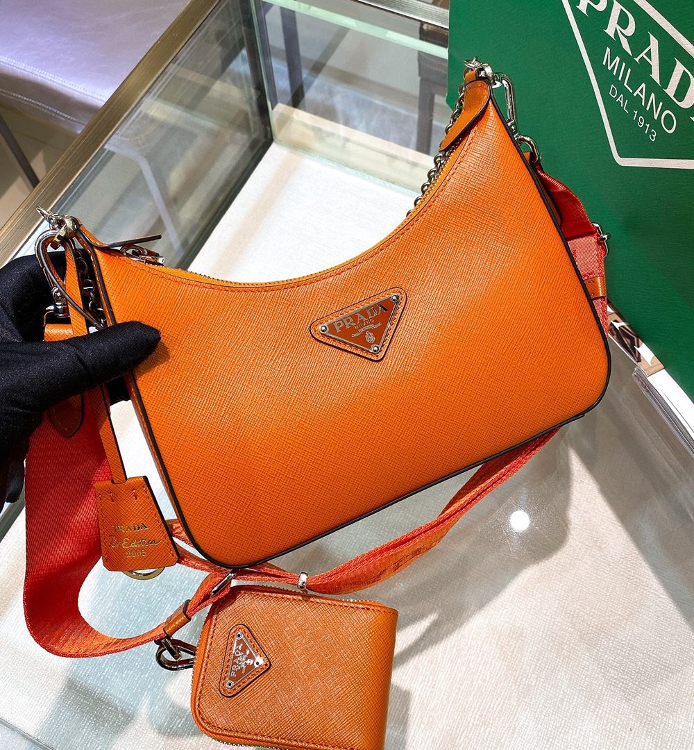 Prada Re-Edition 2005 Re-Nylon Mini Bag Orange For Women, Women's Bags 8.6in/22cm