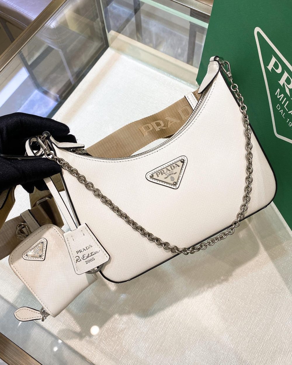 Prada Re-Edition 2005 Re-Nylon Mini Bag White For Women, Women's Bags 8.6in/22cm