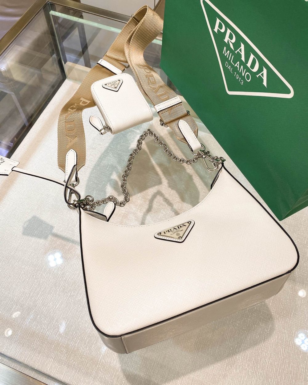 Prada Re-Edition 2005 Re-Nylon Mini Bag White For Women, Women's Bags 8.6in/22cm