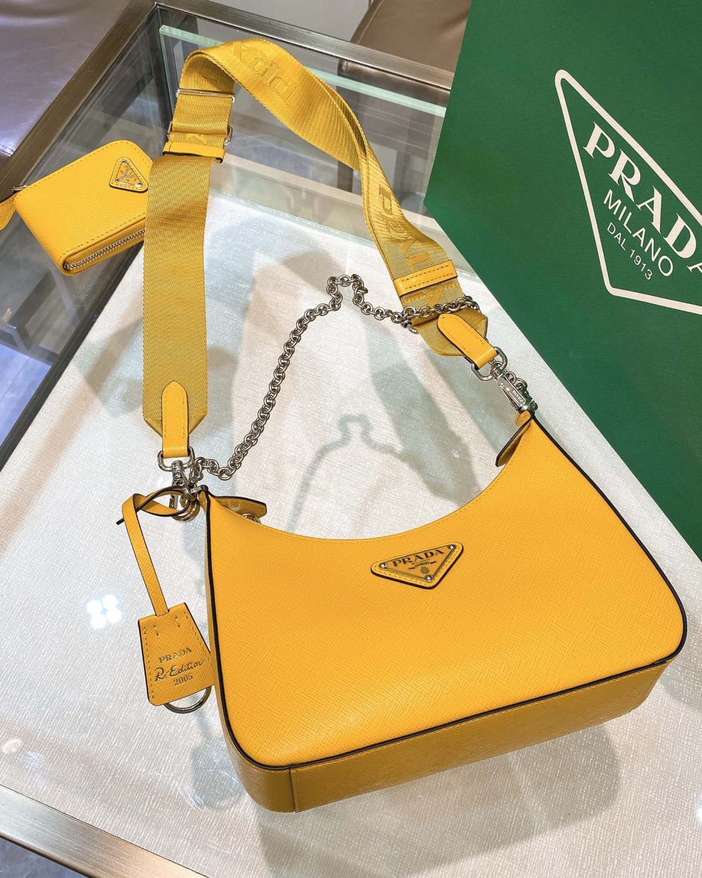 Prada Re-Edition 2005 Re-Nylon Mini Bag Yellow For Women, Women's Bags 8.6in/22cm