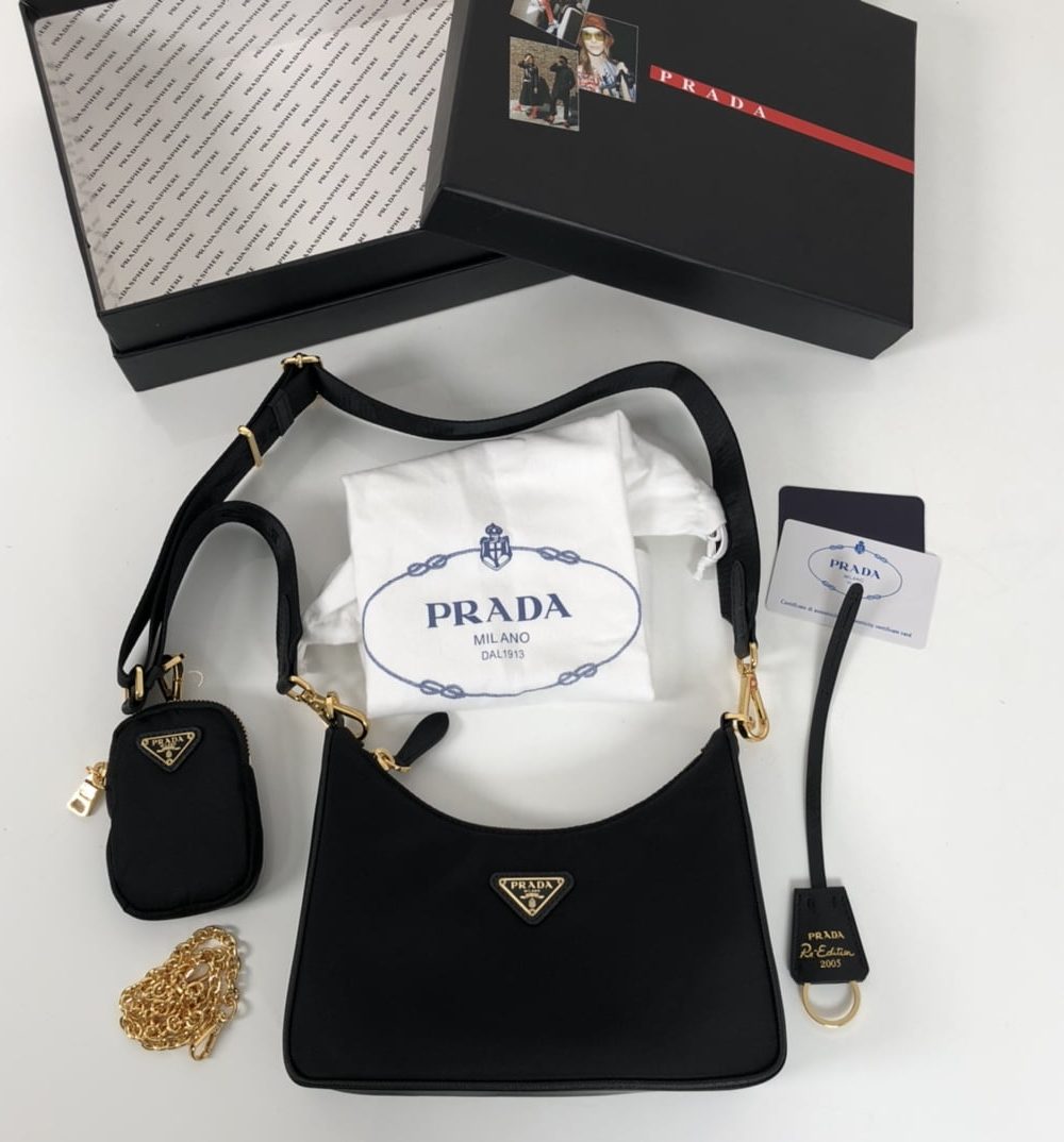 Prada Re-Edition 2005 Saffiano Bag Black For Women, Women's Bags 8.6in/22cm 1BH204_NZV_F0632_V_V2M