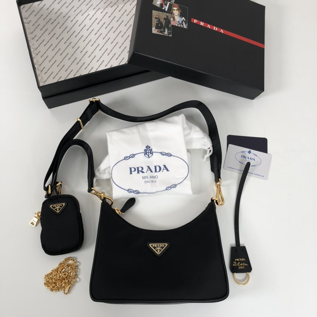 Prada Re-Edition 2005 Saffiano Bag Black For Women, Women's Bags 8.6in/22cm 1BH204_NZV_F0632_V_V2M
