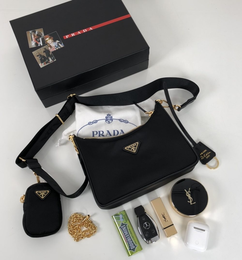 Prada Re-Edition 2005 Saffiano Bag Black For Women, Women's Bags 8.6in/22cm 1BH204_NZV_F0632_V_V2M