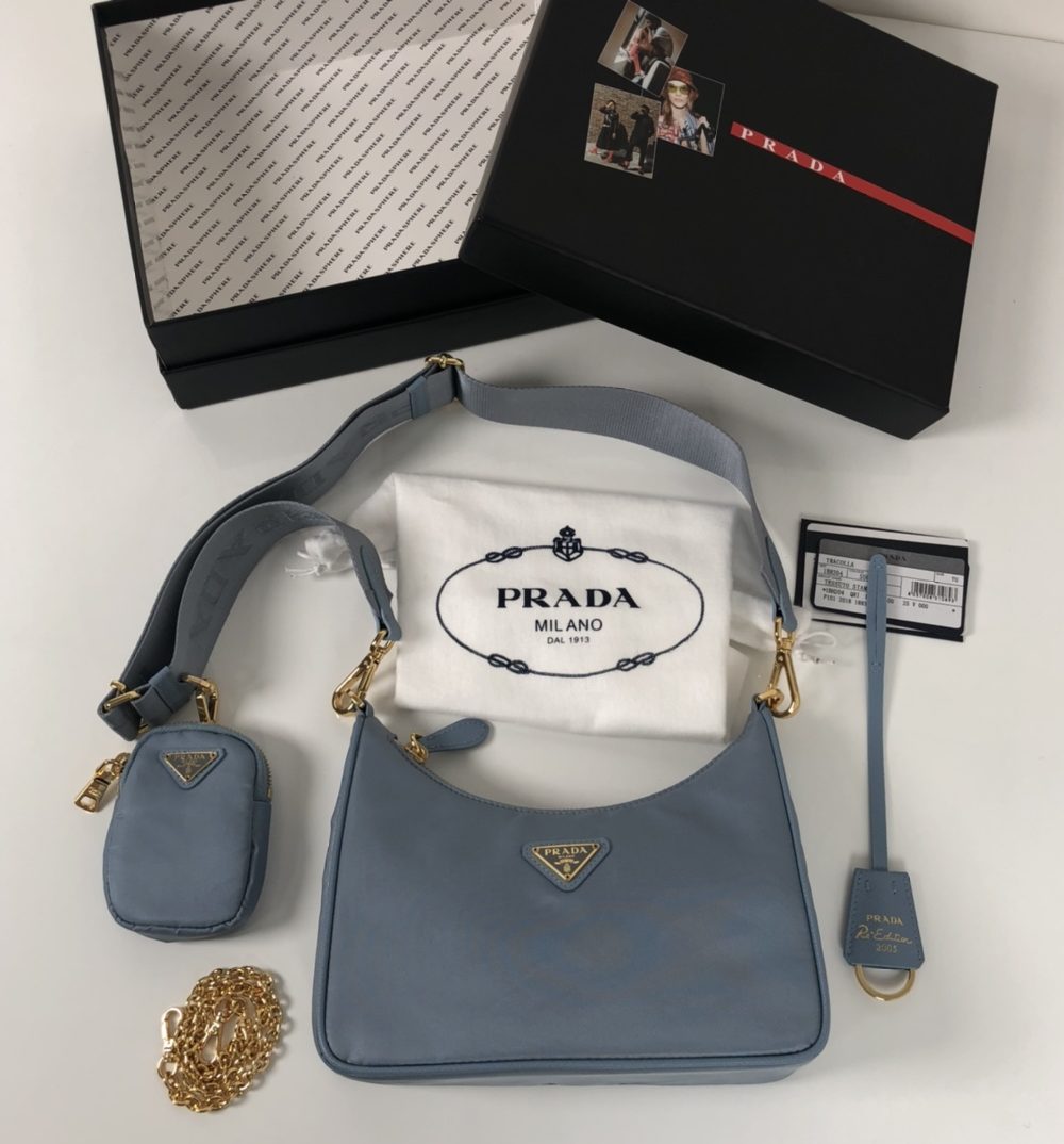 Prada Re-Edition 2005 Saffiano Bag Blue For Women, Women's Bags 8.6in/22cm 1BH204_NZV_F0ETB_V_V2M