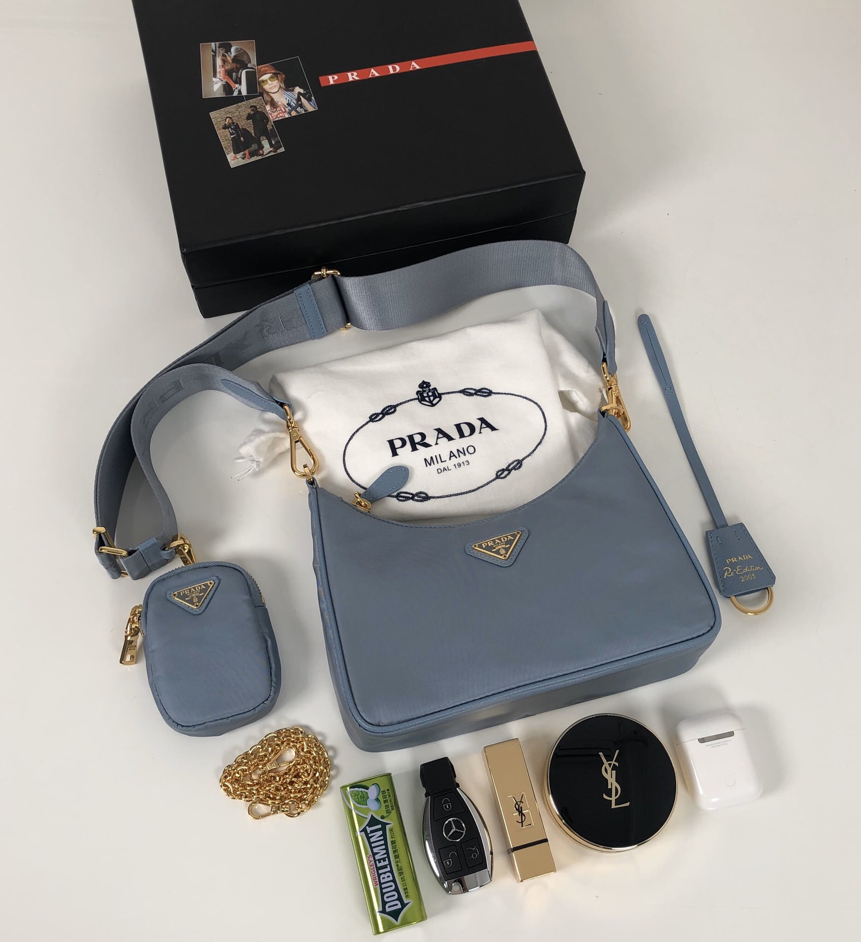 Prada Re-Edition 2005 Saffiano Bag Blue For Women, Women's Bags 8.6in/22cm 1BH204_NZV_F0ETB_V_V2M