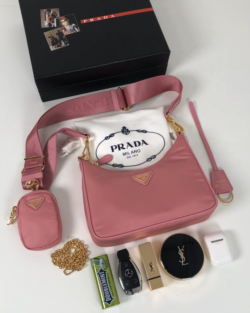Prada Re-Edition 2005 Saffiano Bag Pink For Women, Women's Bags 8.6in/22cm 1BH204_NZV_F011S_V_V2M
