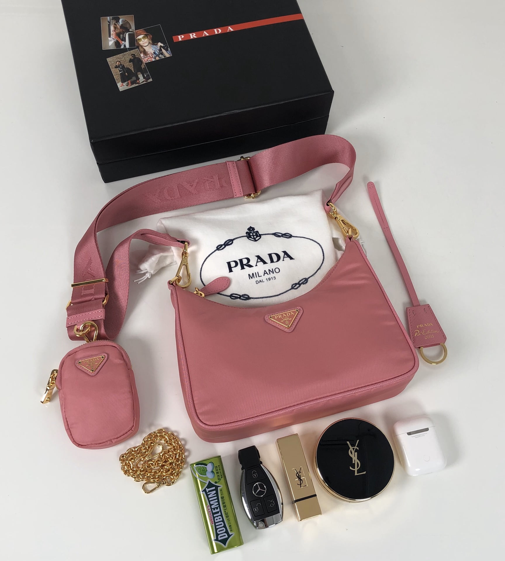 Prada Re-Edition 2005 Saffiano Bag Pink For Women, Women's Bags 8.6in/22cm 1BH204_NZV_F011S_V_V2M