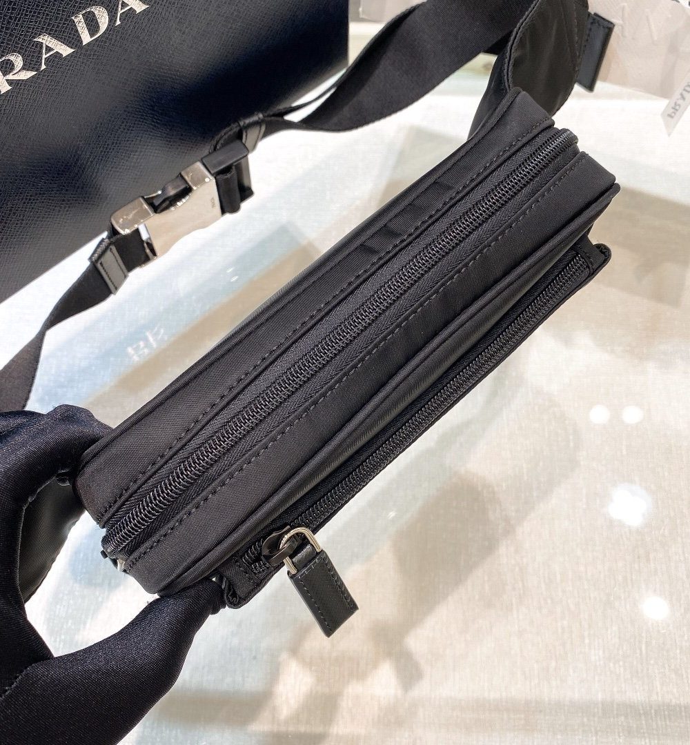 Prada Re-Nylon And Saffiano Belt Bag Black For Women, Women's Bags 8.2in/21cm 2VL977_2DMG_F0002_V_WOO