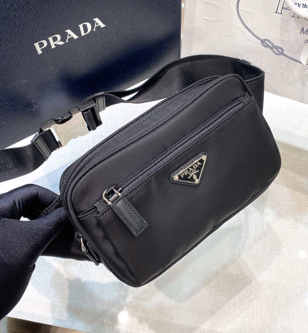 Prada Re-Nylon And Saffiano Belt Bag Black For Women, Women's Bags 8.2in/21cm 2VL977_2DMG_F0002_V_WOO