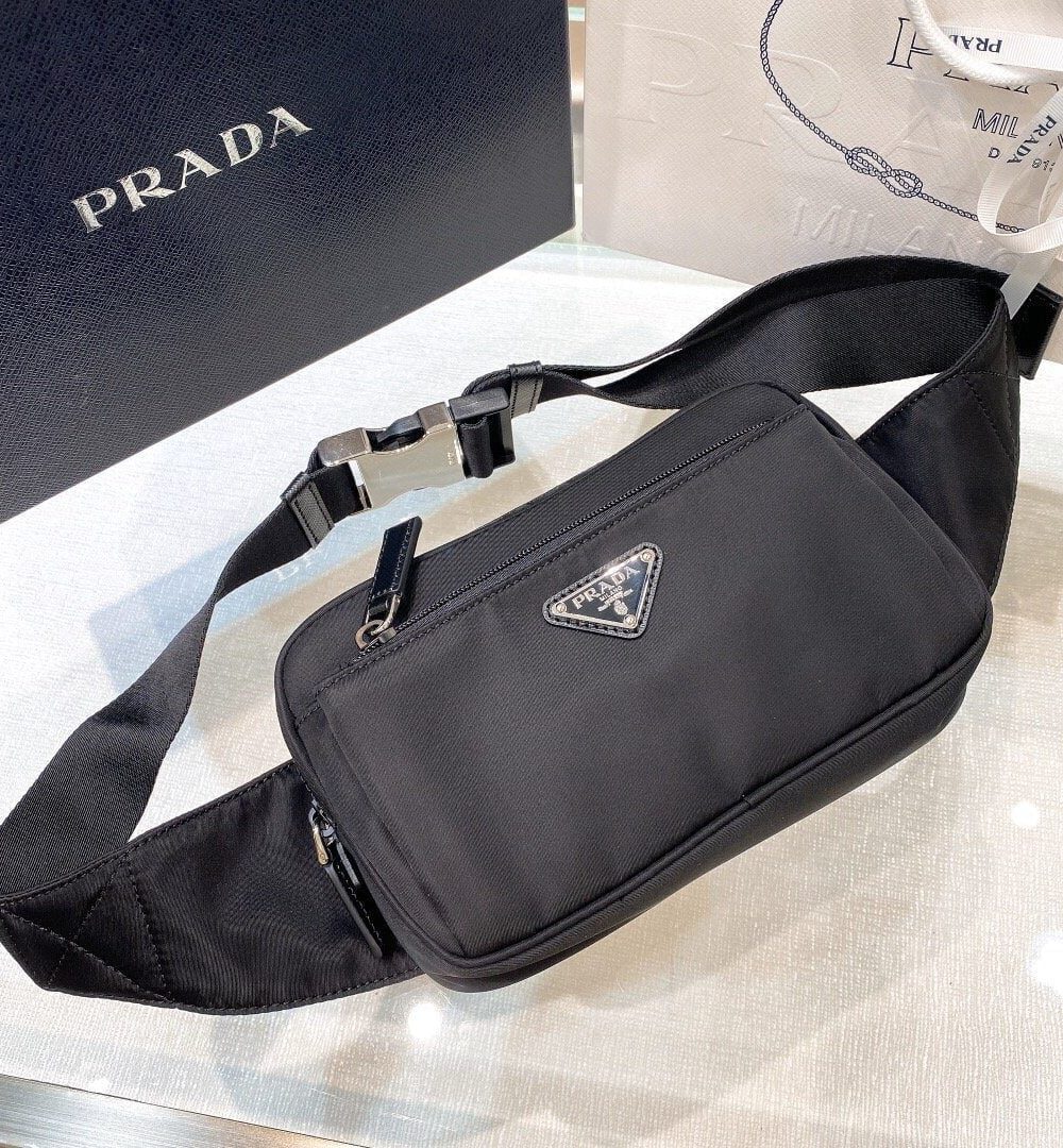 Prada Re-Nylon And Saffiano Belt Bag Black For Women, Women's Bags 8.2in/21cm 2VL977_2DMG_F0002_V_WOO