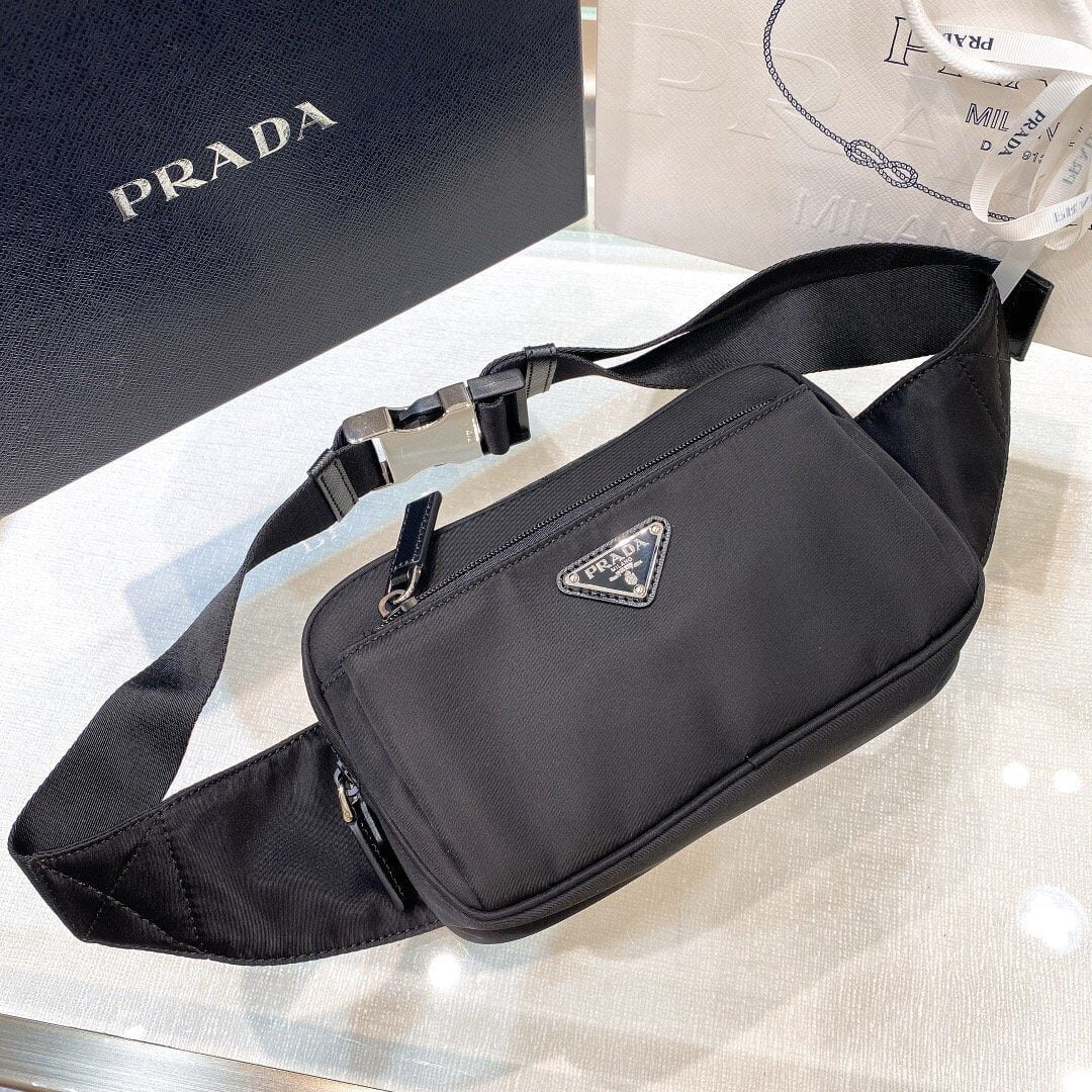 Prada Re-Nylon And Saffiano Belt Bag Black For Women, Women's Bags 8.2in/21cm 2VL977_2DMG_F0002_V_WOO