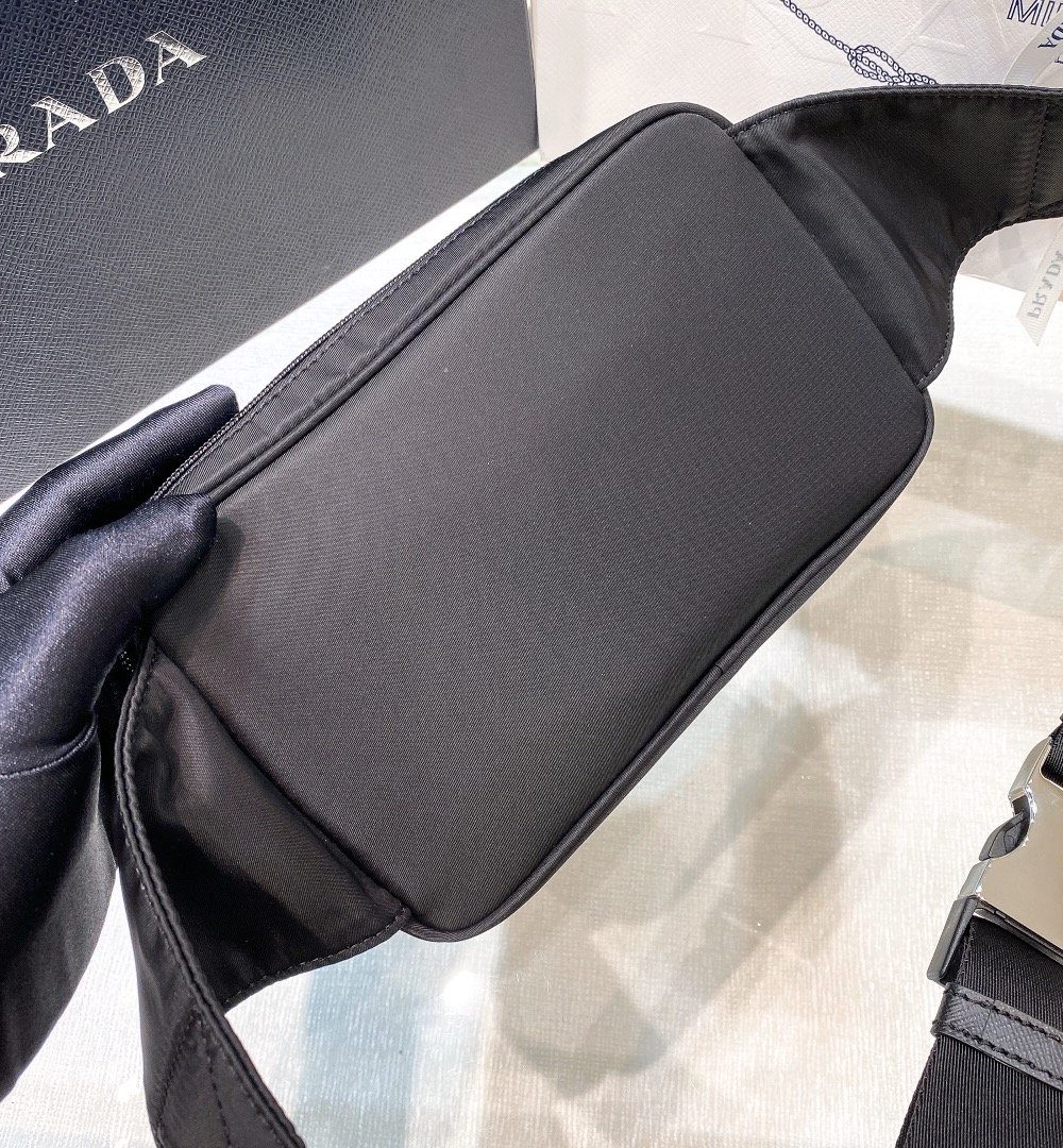 Prada Re-Nylon And Saffiano Belt Bag Black For Women, Women's Bags 8.2in/21cm 2VL977_2DMG_F0002_V_WOO