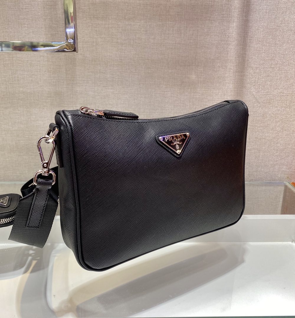 Prada Re-Nylon And Saffiano Shoulder Bag Black For Women, Women's Bags 9.4in/24cm 2VH113_2DMH_F0002_V_OOP