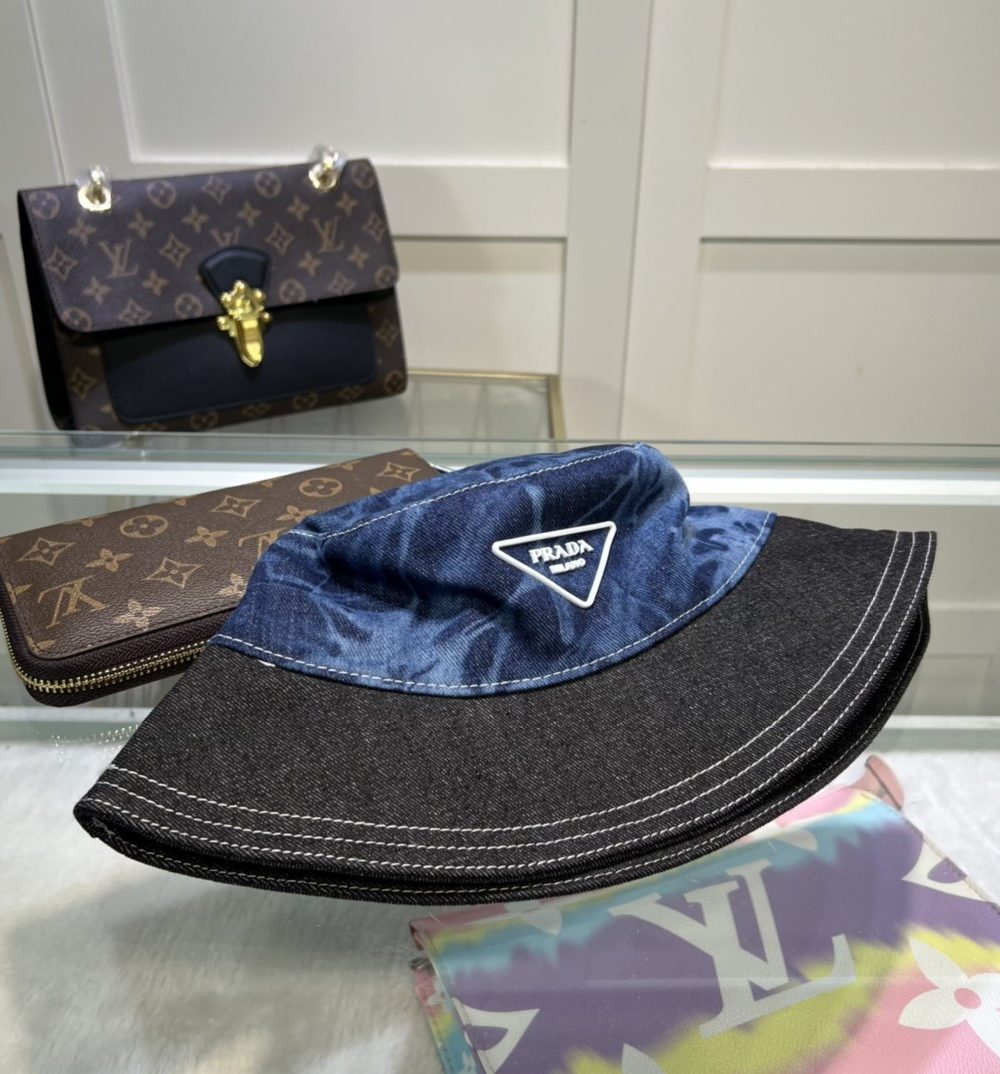 Prada Re-Nylon Bucket Hat Black/Blue Prada Hat