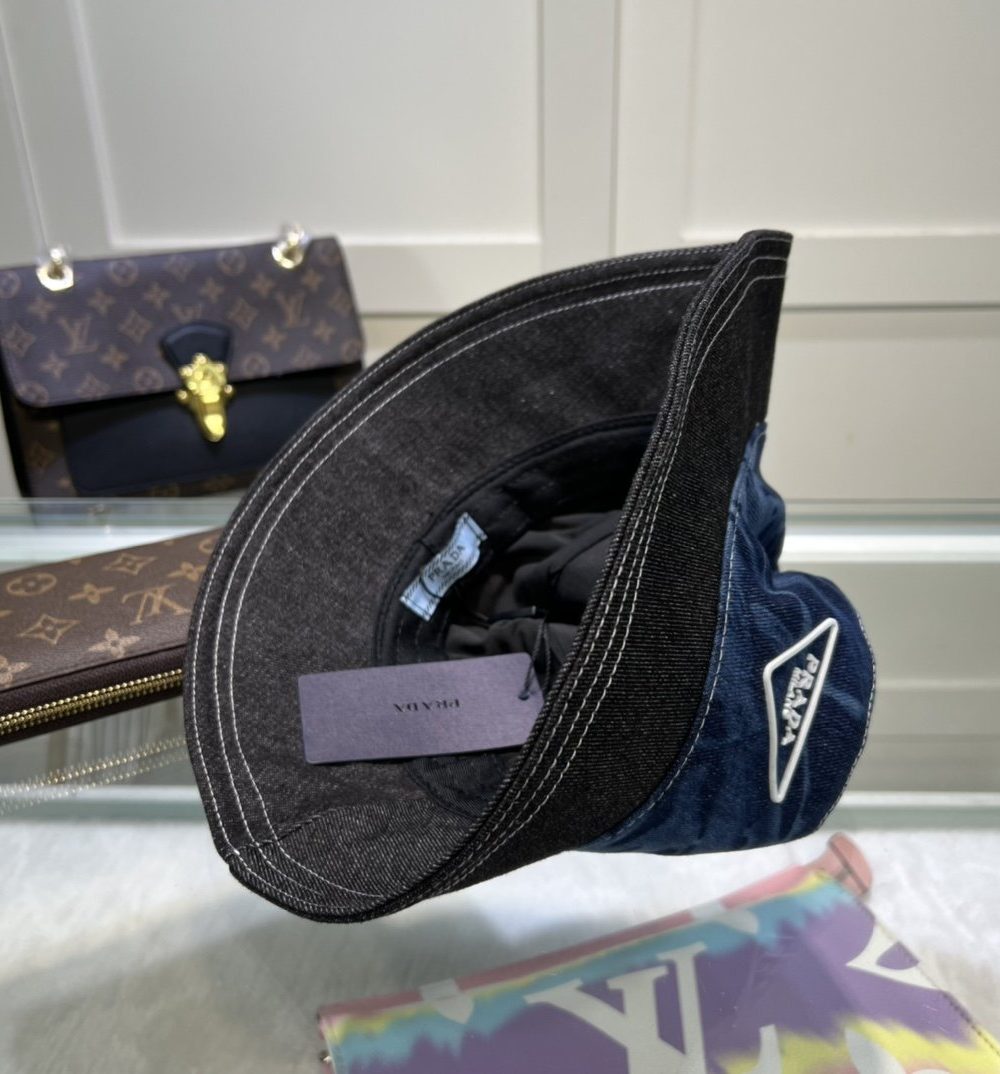 Prada Re-Nylon Bucket Hat Black/Blue Prada Hat