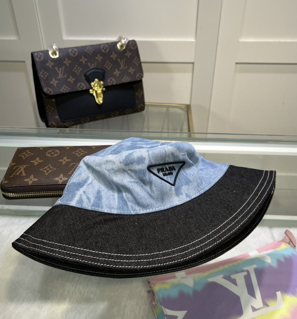 Prada Re-Nylon Bucket Hat Black/Light Blue Prada Hat