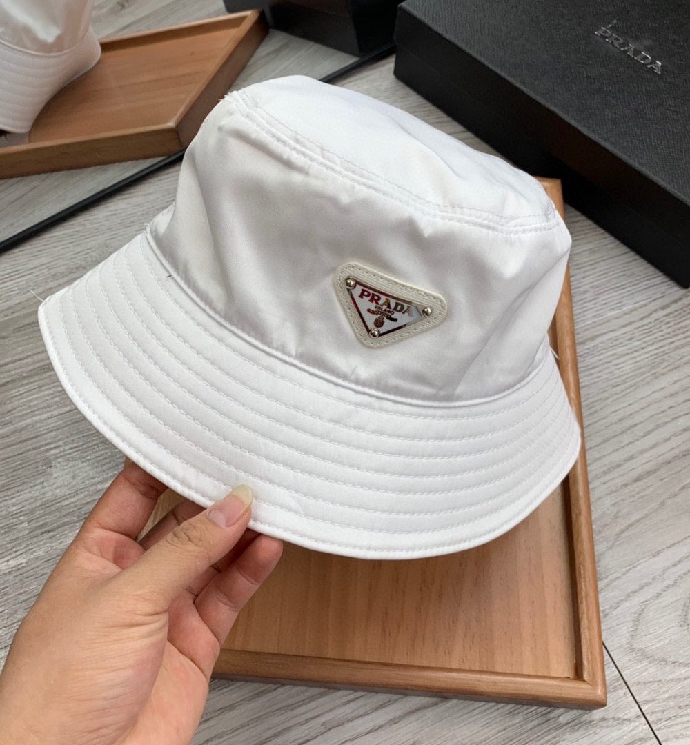 Prada Re-Nylon Bucket Hat White Prada Hat 1HC137_2DMI_F0009