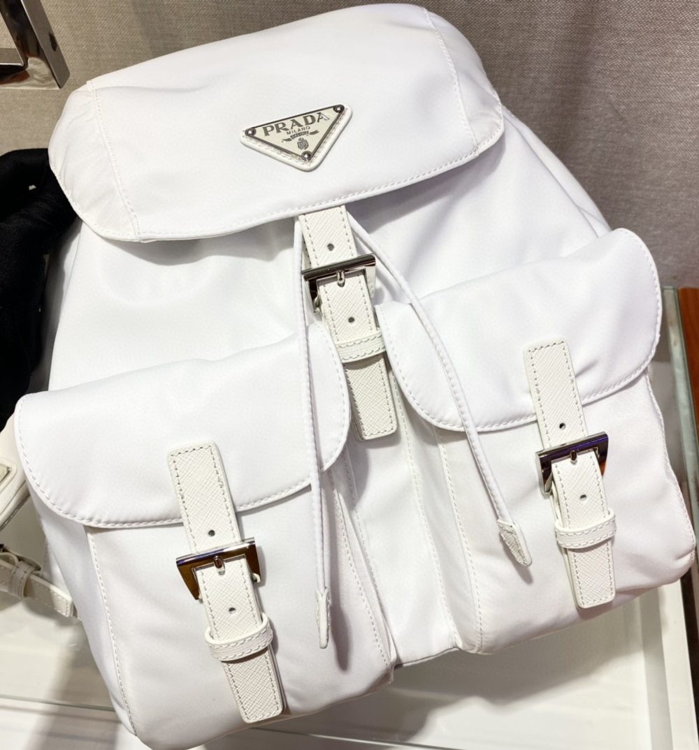 Prada Re-Nylon Medium Backpack White For Women, Women's Bags 12.6in/32cm 1BZ811_RV44_F0009_V_OTO