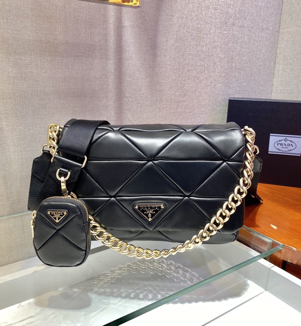 Prada Re-Nylon Padded Shoulder Bag Black For Women, Women's Bags 11in/28cm