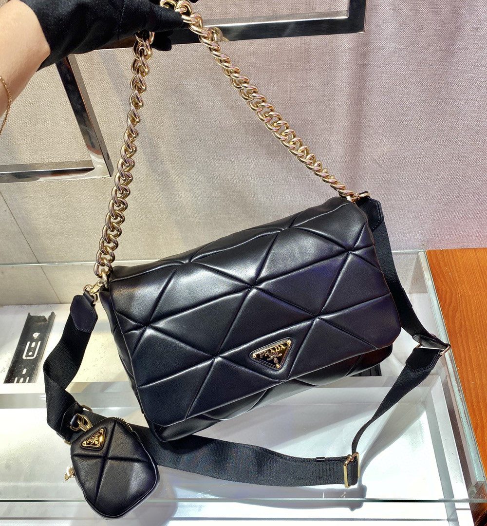 Prada Re-Nylon Padded Shoulder Bag Black For Women, Women's Bags 11in/28cm