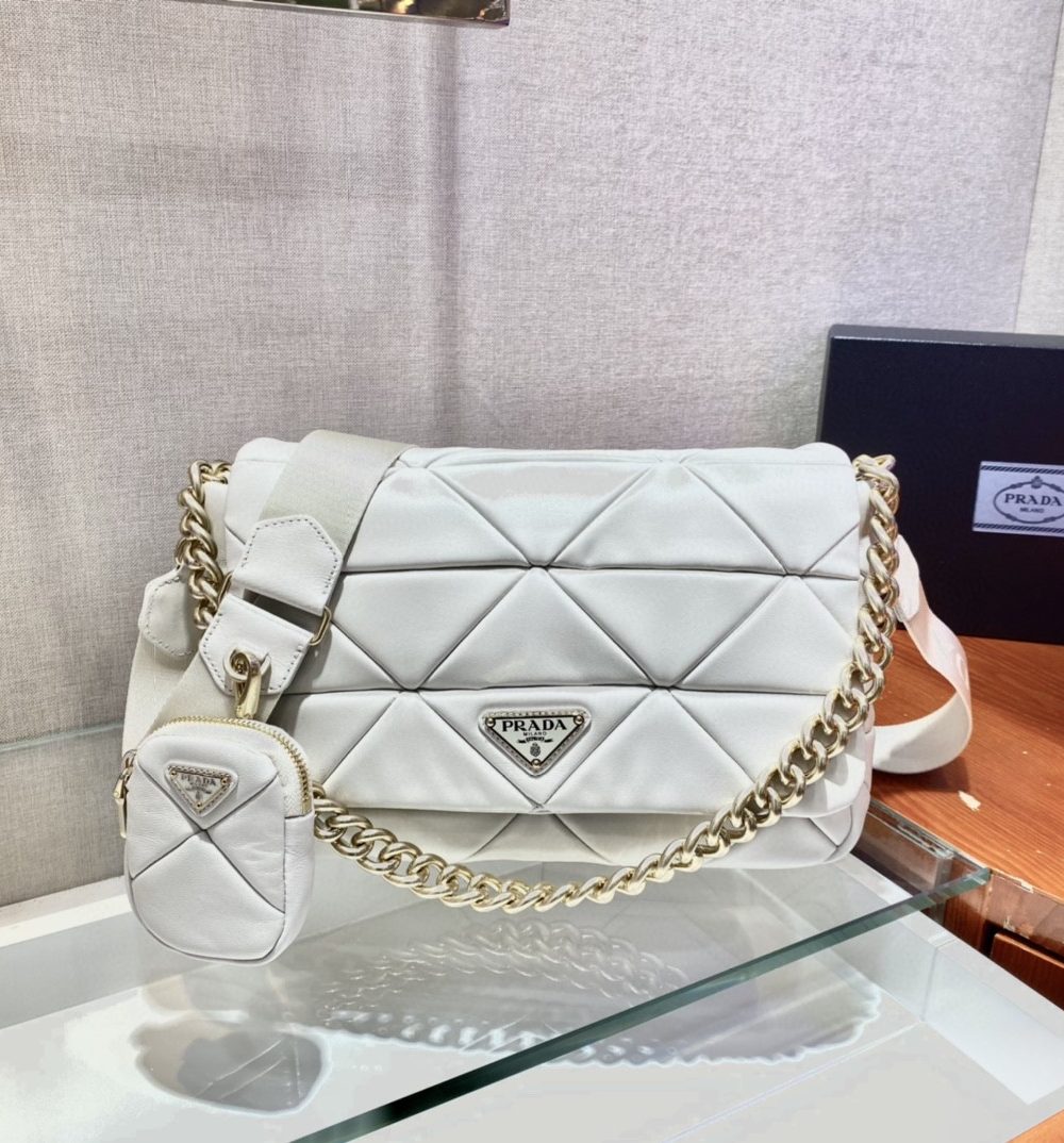 Prada Re-Nylon Padded Shoulder Bag White For Women, Women's Bags 11in/28cm