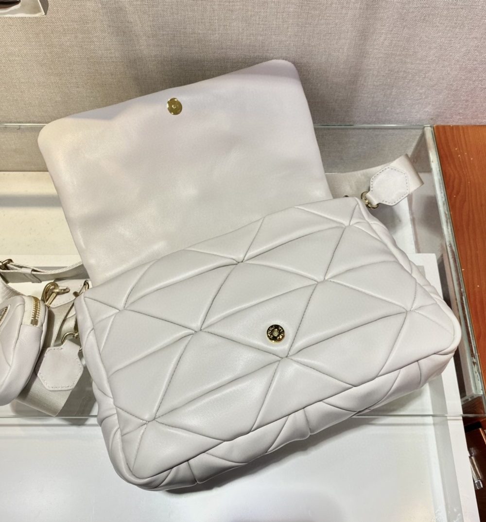 Prada Re-Nylon Padded Shoulder Bag White For Women, Women's Bags 11in/28cm