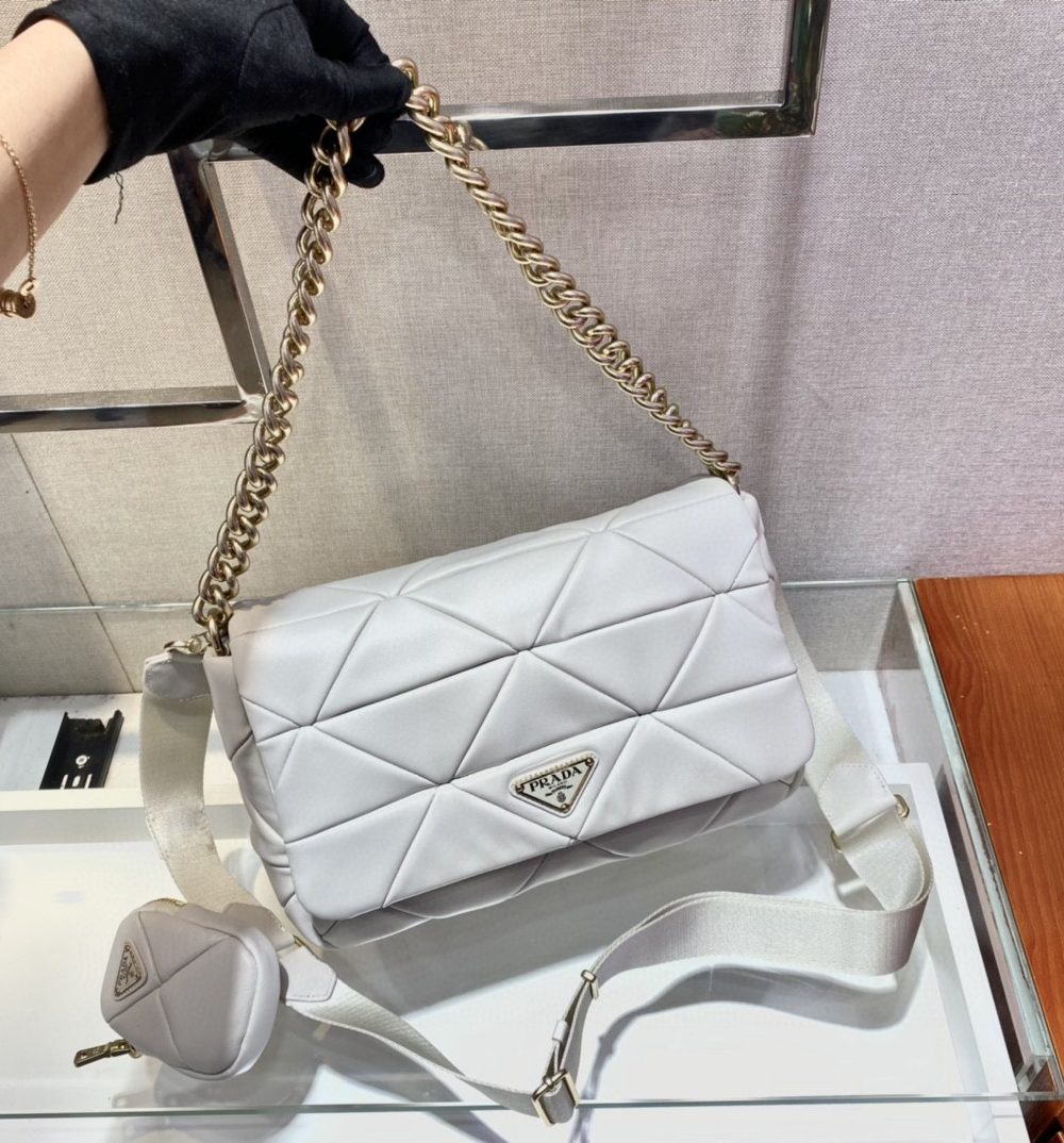 Prada Re-Nylon Padded Shoulder Bag White For Women, Women's Bags 11in/28cm