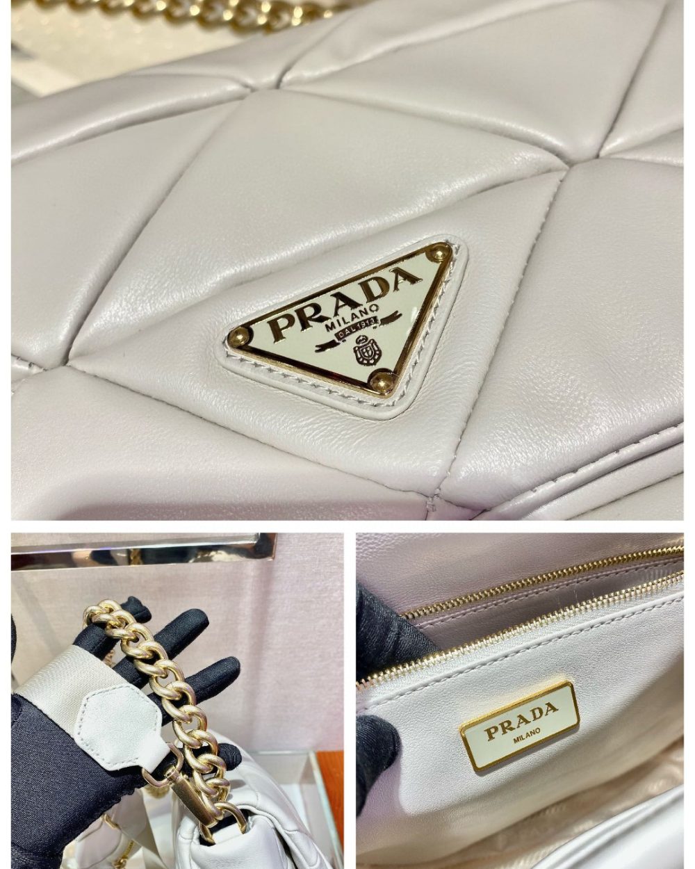 Prada Re-Nylon Padded Shoulder Bag White For Women, Women's Bags 11in/28cm