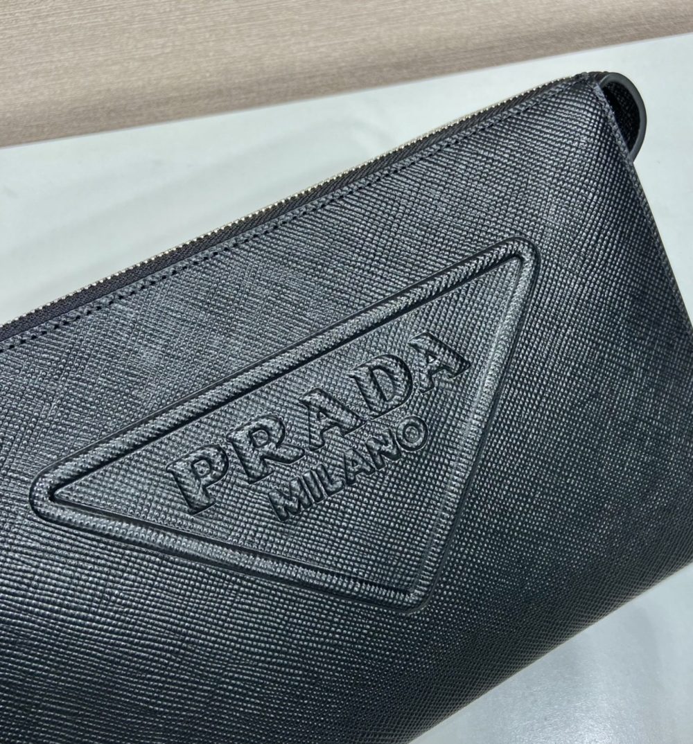 Prada Saffiano Pouch Black For Women, Women's Bags 9.8in/25cm 2VF039_2FAD_F0002_V_OOO