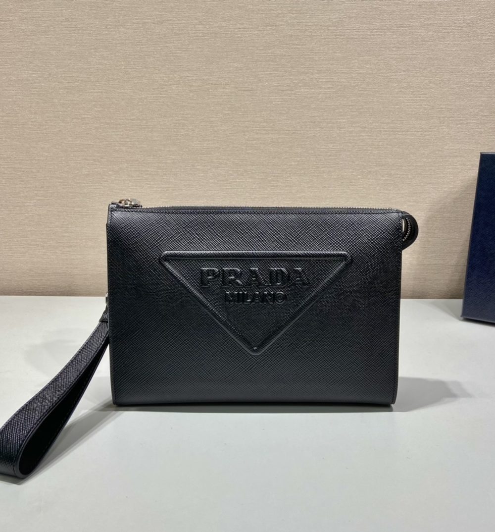 Prada Saffiano Pouch Black For Women, Women's Bags 9.8in/25cm 2VF039_2FAD_F0002_V_OOO