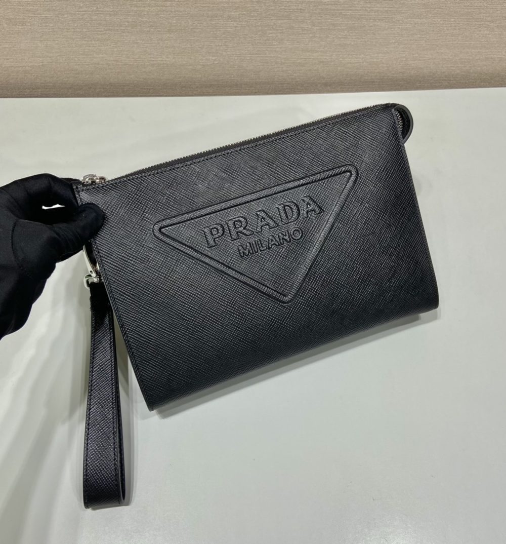 Prada Saffiano Pouch Black For Women, Women's Bags 9.8in/25cm 2VF039_2FAD_F0002_V_OOO