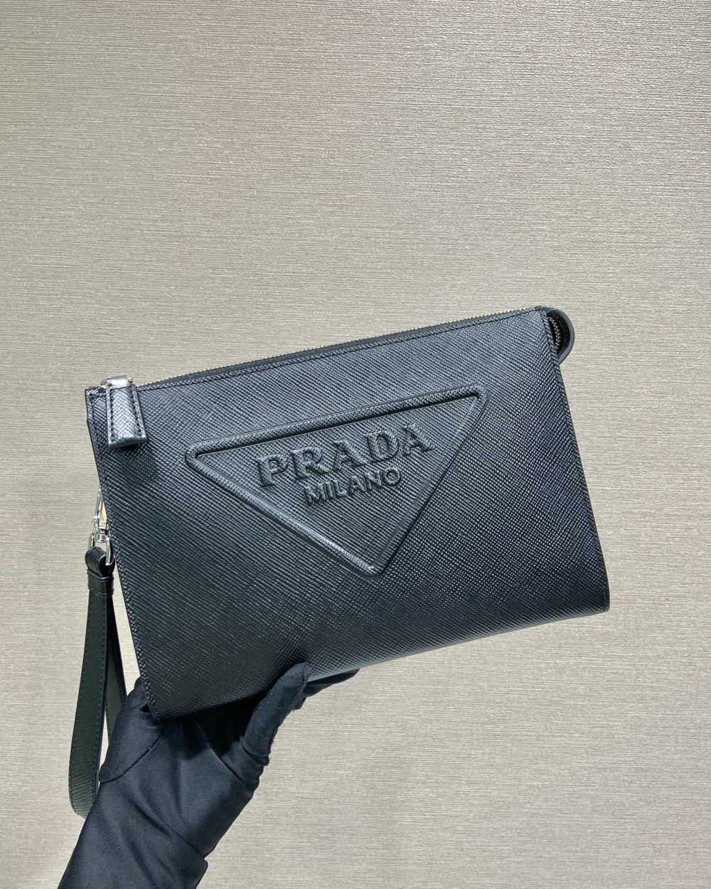 Prada Saffiano Pouch Black For Women, Women's Bags 9.8in/25cm 2VF039_2FAD_F0002_V_OOO