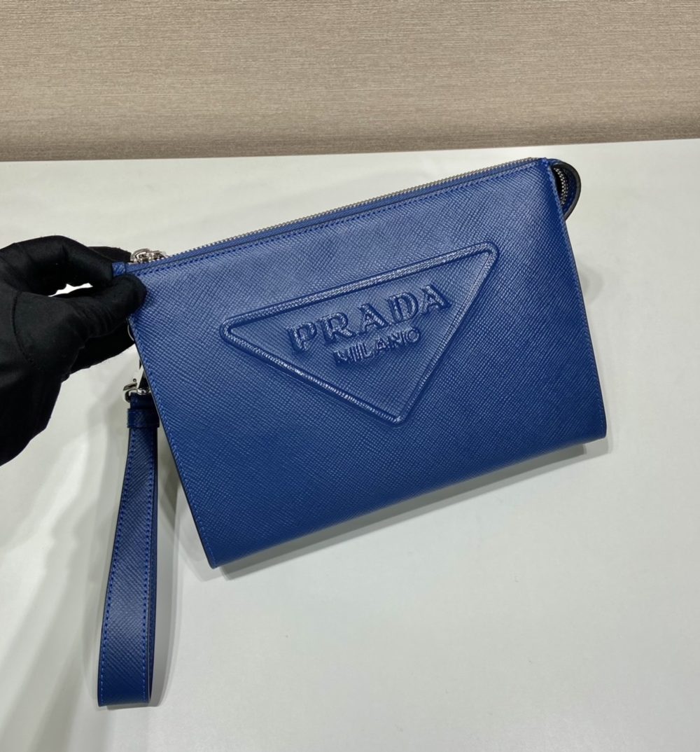 Prada Saffiano Pouch Blue For Women, Women's Bags 9.8in/25cm 2VF039_2FAD_F0016_V_OOO