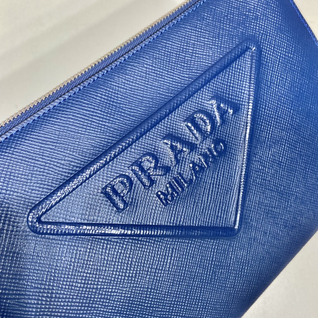 Prada Saffiano Pouch Blue For Women, Women's Bags 9.8in/25cm 2VF039_2FAD_F0016_V_OOO - Image 4