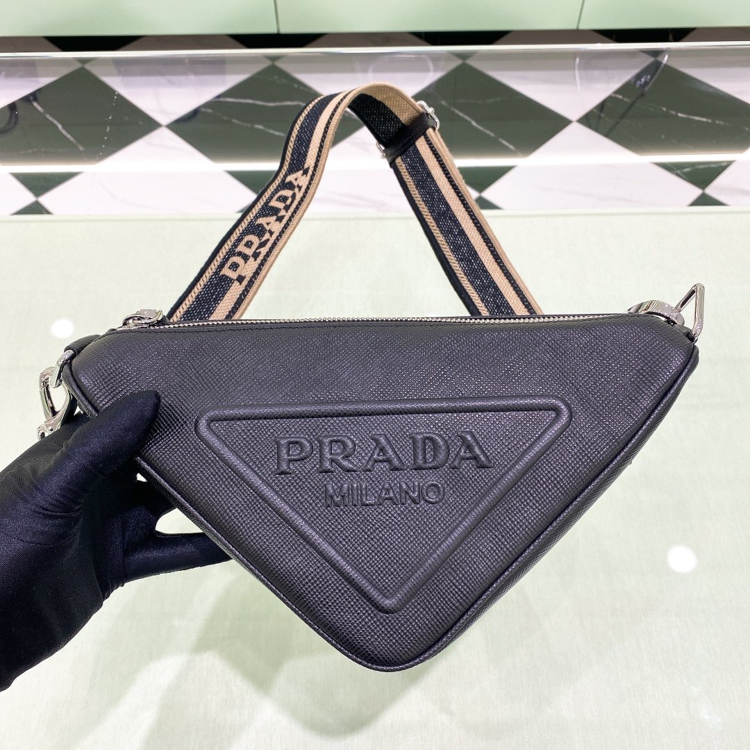 Prada Saffiano Triangle Bag Black For Women, Women's Bags 11in/28cm 2VH155_2FAD_F0002_V_OOO