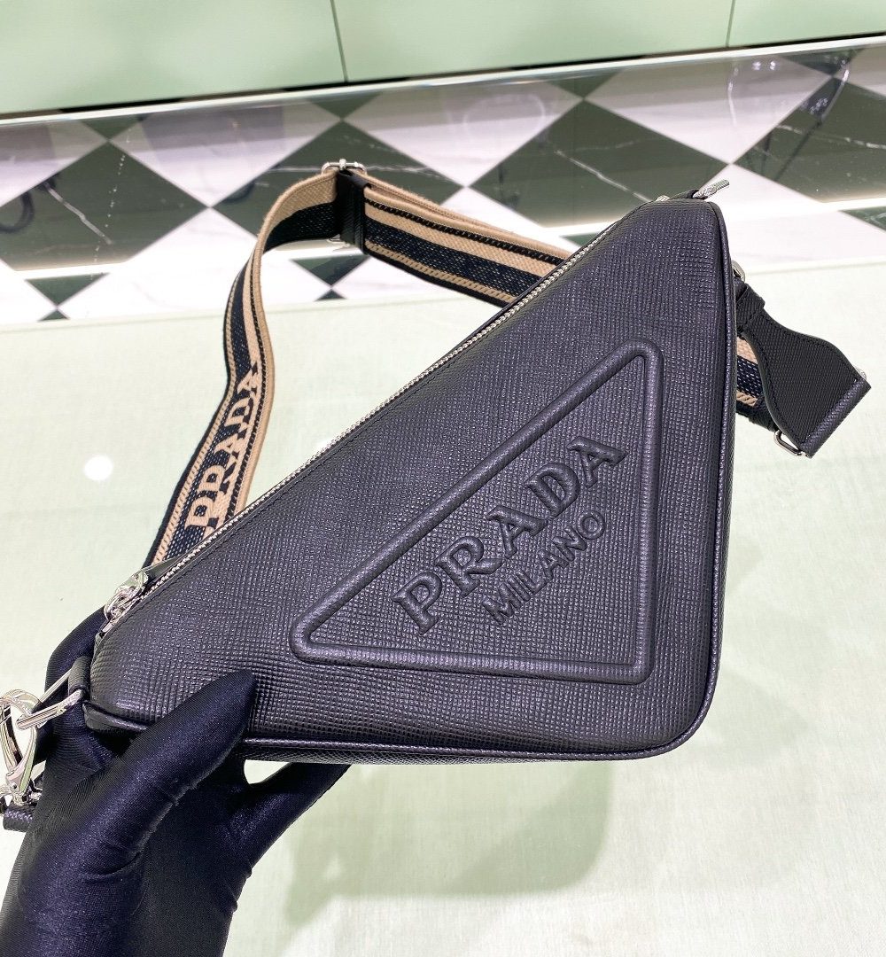 Prada Saffiano Triangle Bag Black  For Women, Women's Bags 11in/28cm 2VH155_2FAD_F0002_V_OOO