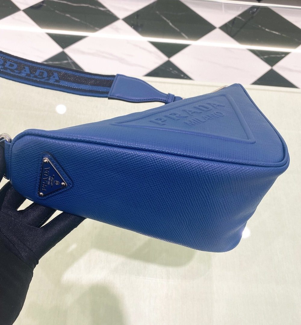 Prada Saffiano Triangle Bag Blue For Women, Women's Bags 11in/28cm 2VH155_2FAD_F0016_V_OOO