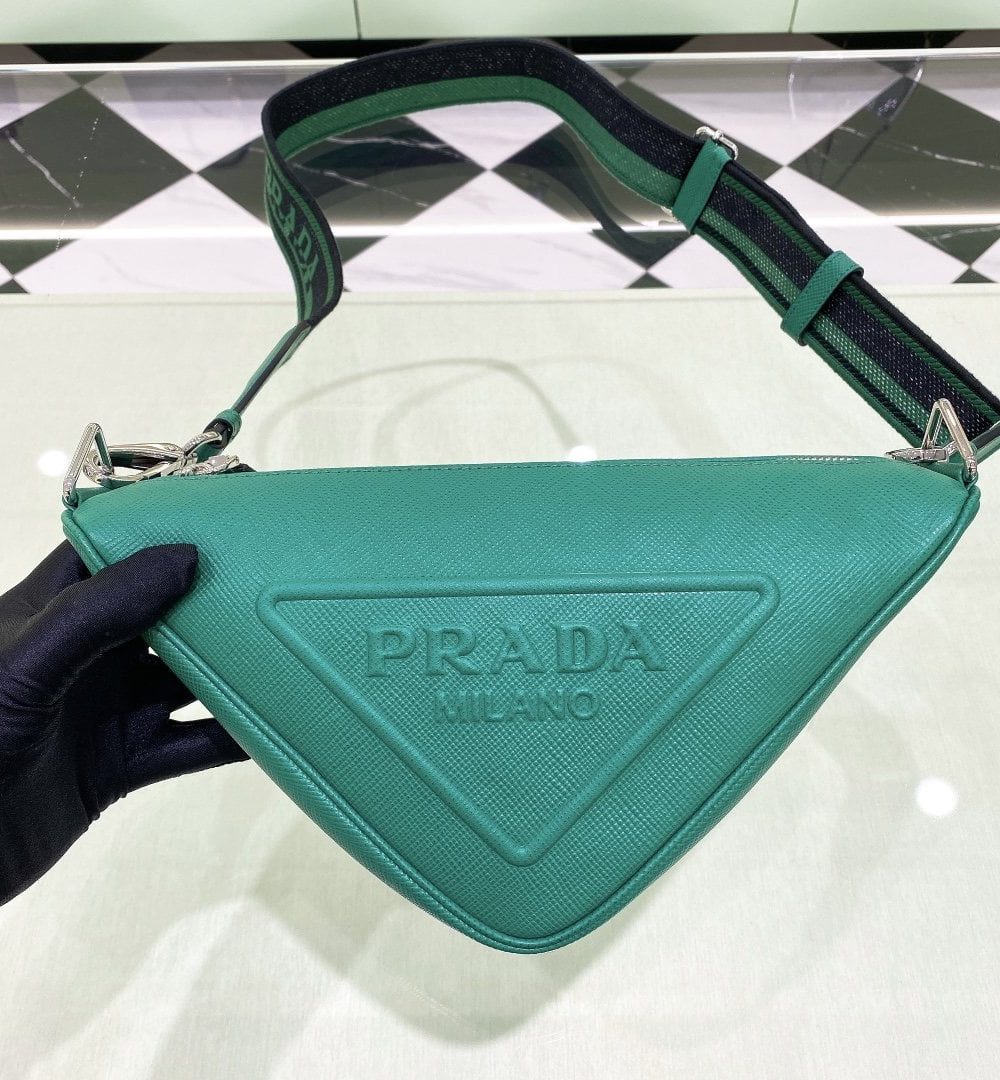 Prada Saffiano Triangle Bag Green For Women, Women's Bags 11in/28cm 2VH155_2FAD_F0458_V_OOO