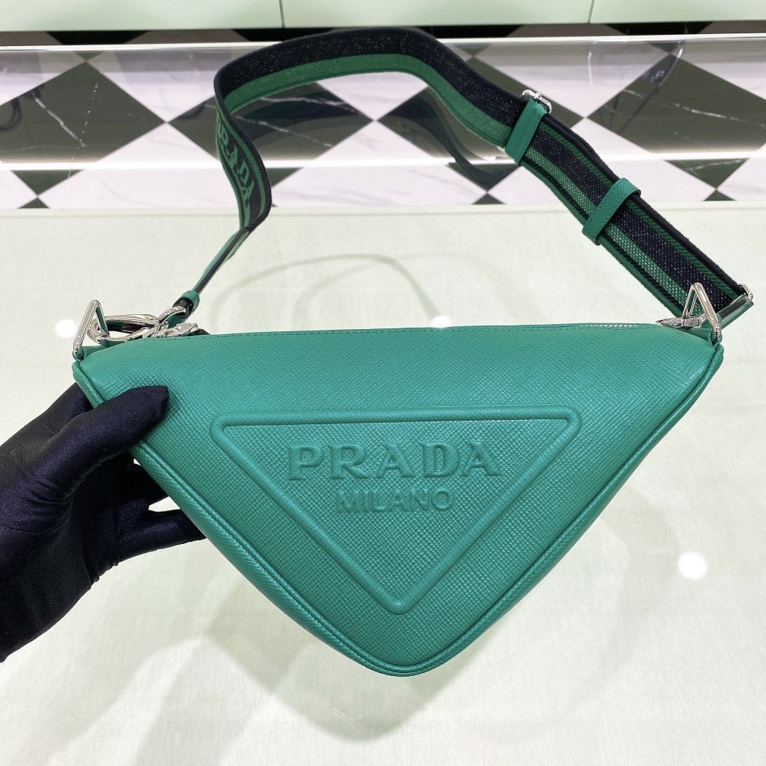 Prada Saffiano Triangle Bag Green For Women, Women's Bags 11in/28cm 2VH155_2FAD_F0458_V_OOO