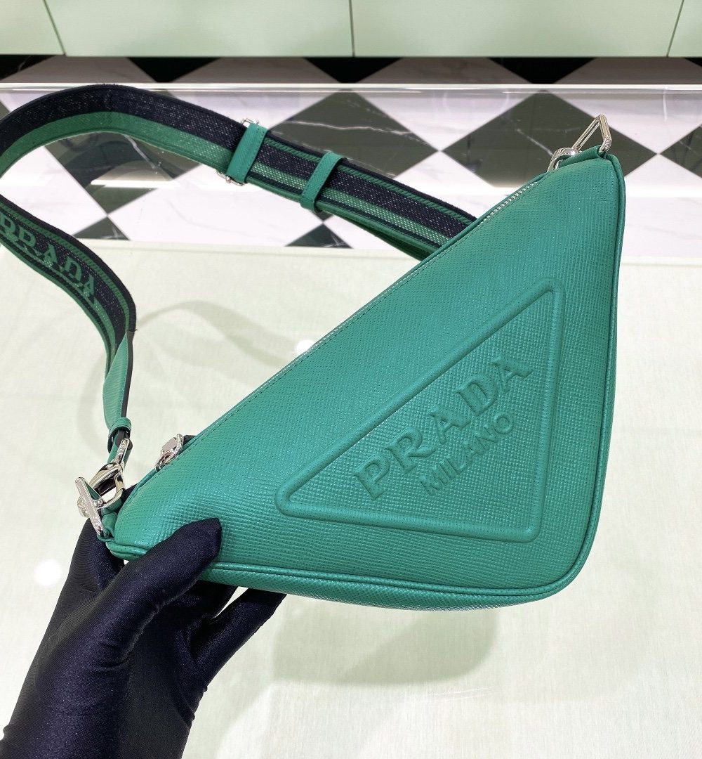 Prada Saffiano Triangle Bag Green For Women, Women's Bags 11in/28cm 2VH155_2FAD_F0458_V_OOO