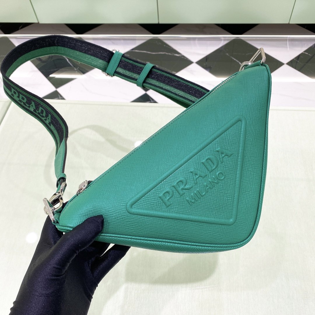 Prada Saffiano Triangle Bag Green For Women, Women's Bags 11in/28cm 2VH155_2FAD_F0458_V_OOO - Image 4