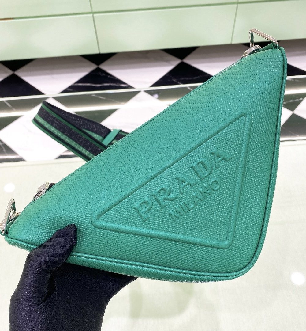 Prada Saffiano Triangle Bag Green For Women, Women's Bags 11in/28cm 2VH155_2FAD_F0458_V_OOO