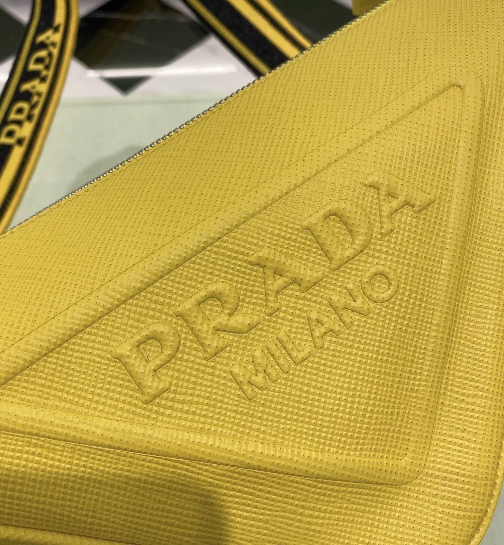Prada Saffiano Triangle Bag Yellow For Women, Women's Bags 11in/28cm 2VH155_2FAD_F0377_V_OOO