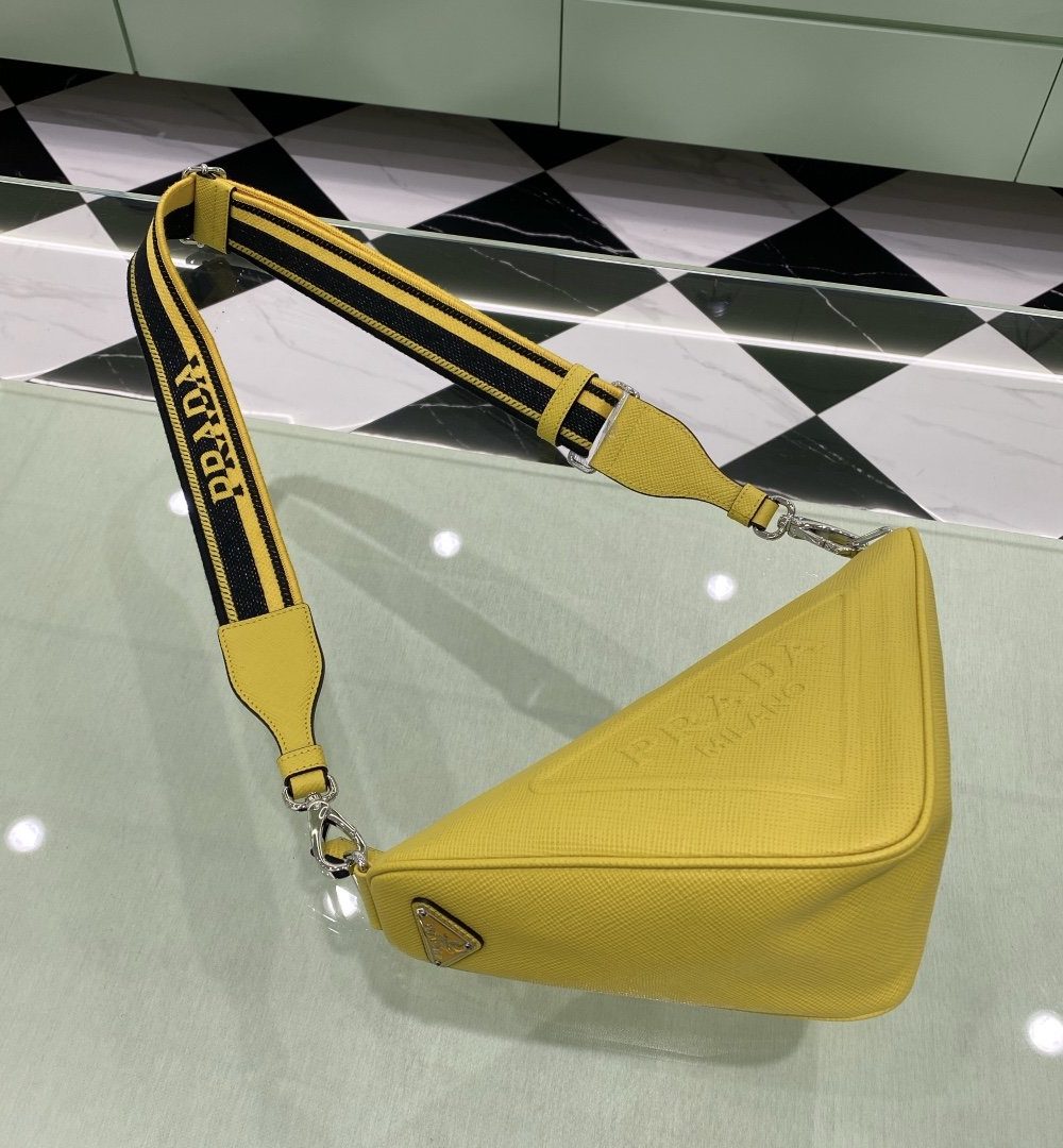 Prada Saffiano Triangle Bag Yellow For Women, Women's Bags 11in/28cm 2VH155_2FAD_F0377_V_OOO